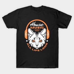 HOUSE MUSIC  - Headphone Cat (Orange) T-Shirt